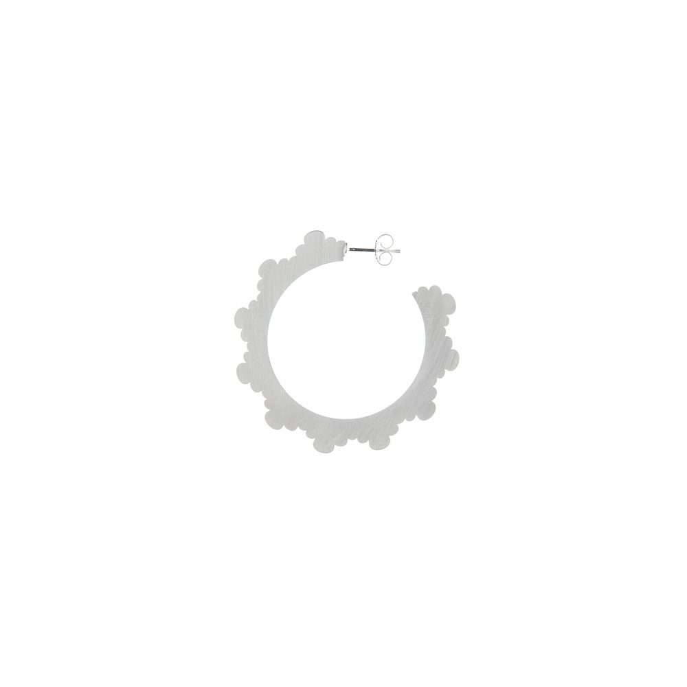 Still Life Satin Cloud Hoop Logo Earring Silver Nimbus Ludo @LudoJewellery